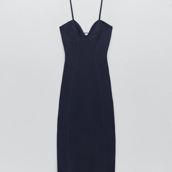 NWT ZARA FITTED KNIT DRESS  NAVY BLUE - REF 2142/062 M - Picture 6 of 8
